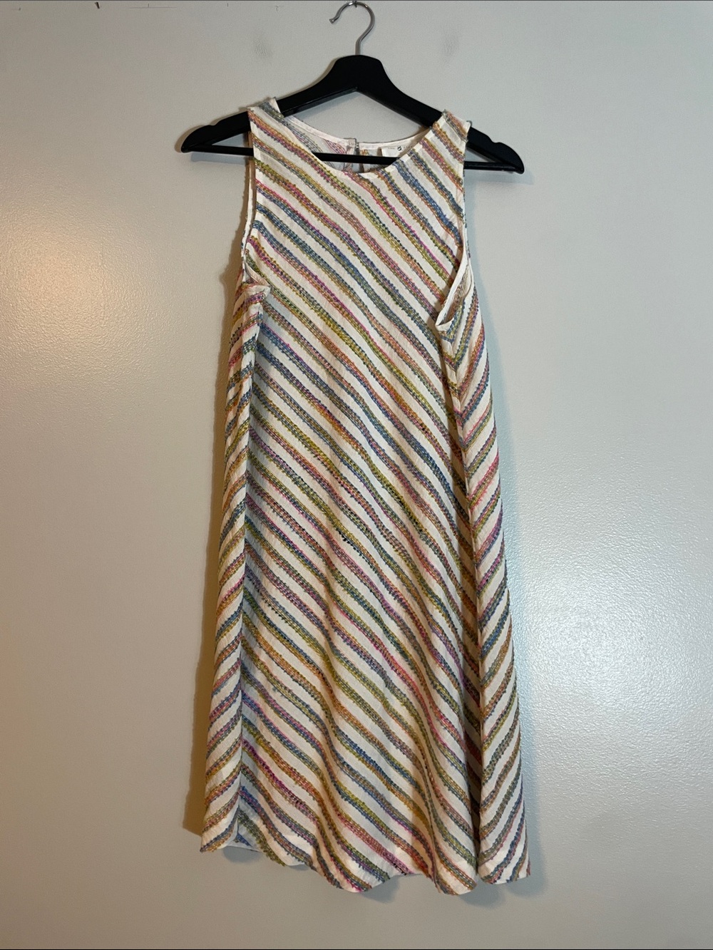 Lou & Grey Cream Midi Dress with Multicolor Diagonal Stripes